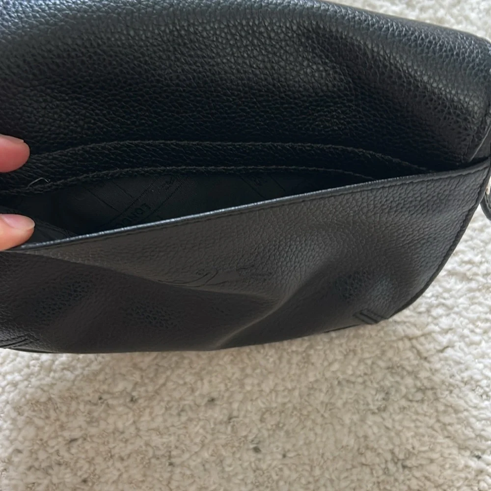 Longchamp Le Foulonne Black Leather Flap Crossbody Bag Small - Picture 4 of 5